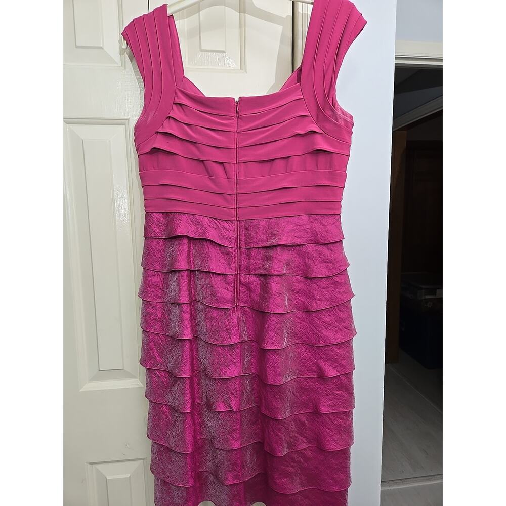 Adrianna Papell Size 12 Shutter Pleated Tiered Pink Cocktail Evening Party Dress - Picture 2 of 9
